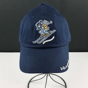 Life is Good - 4/$98 - ‘Downhill female skier’ cap. Navy. OS NWT